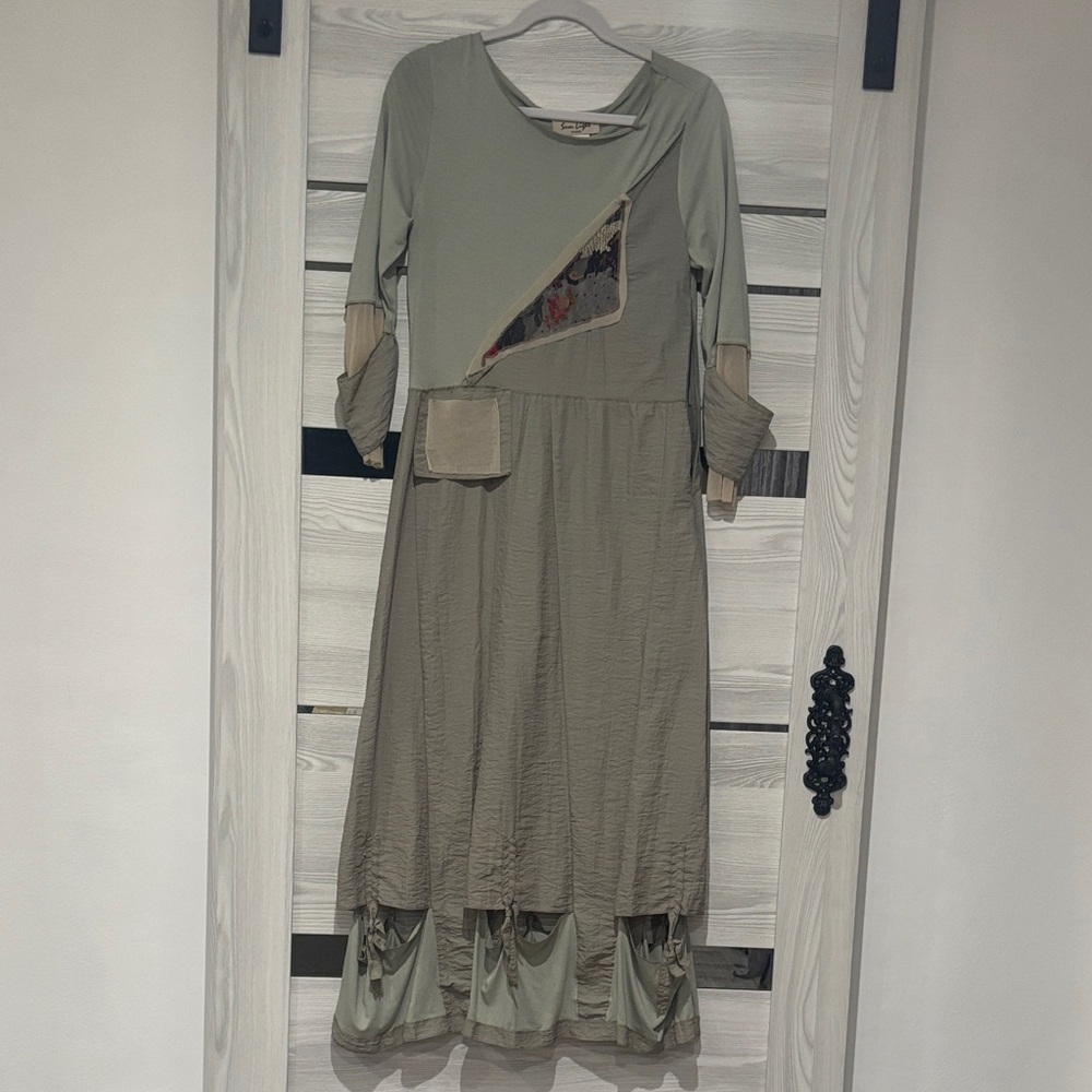 Olive Green Patchwork Long Sleeve Women's Dress